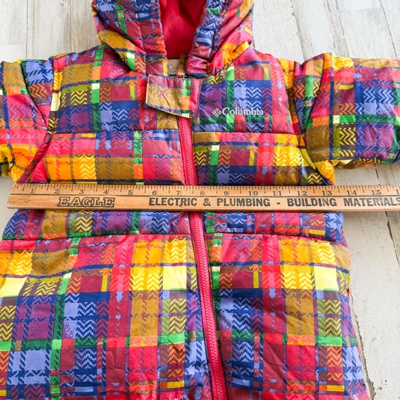 Columbia Snuggly Bunny Baby Snowsuit 6M Patchwork Plaid Bunting Hooded One-Piece - Picture 14 of 14